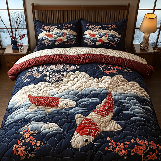 Artistic Japanese Koi 3-Piece Quilted Bedding Set NCU0DV5911