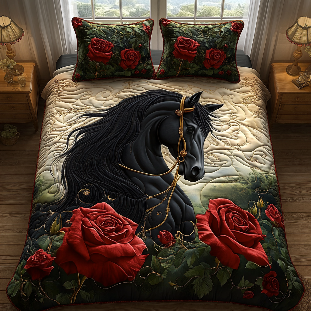 Horse 3-Piece Quilted Bedding Set NCU0VT241