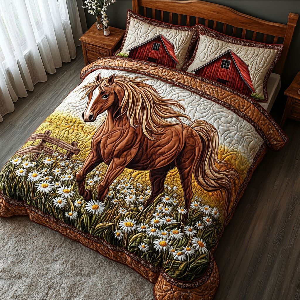 Horse 3-Piece Quilted Bedding Set NCU0VT241