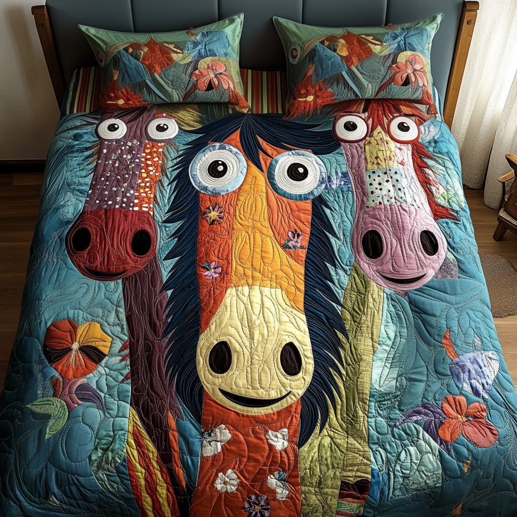 Horse 3-Piece Quilted Bedding Set NCU0VT241