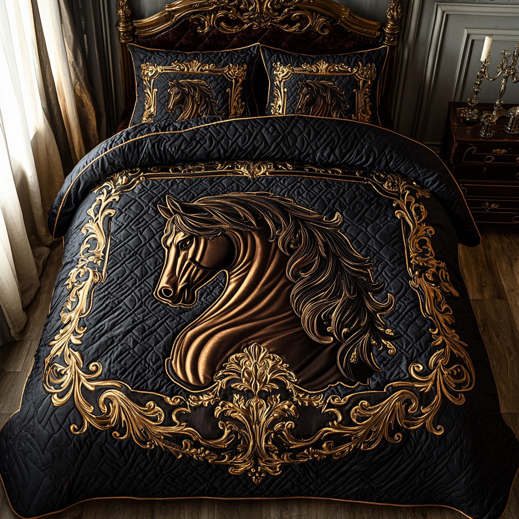 Horse 3-Piece Quilted Bedding Set NCU0VT241