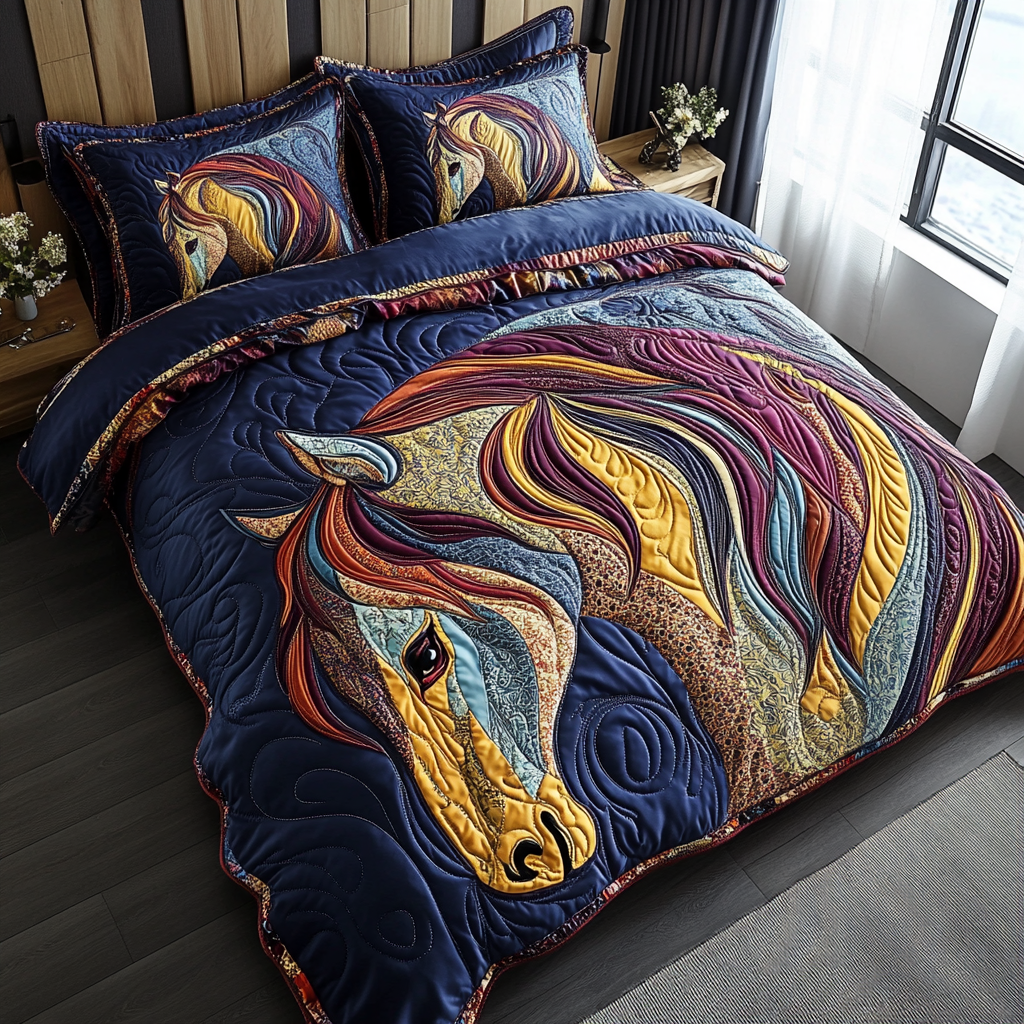 Horse 3-Piece Quilted Bedding Set NCU0VT241