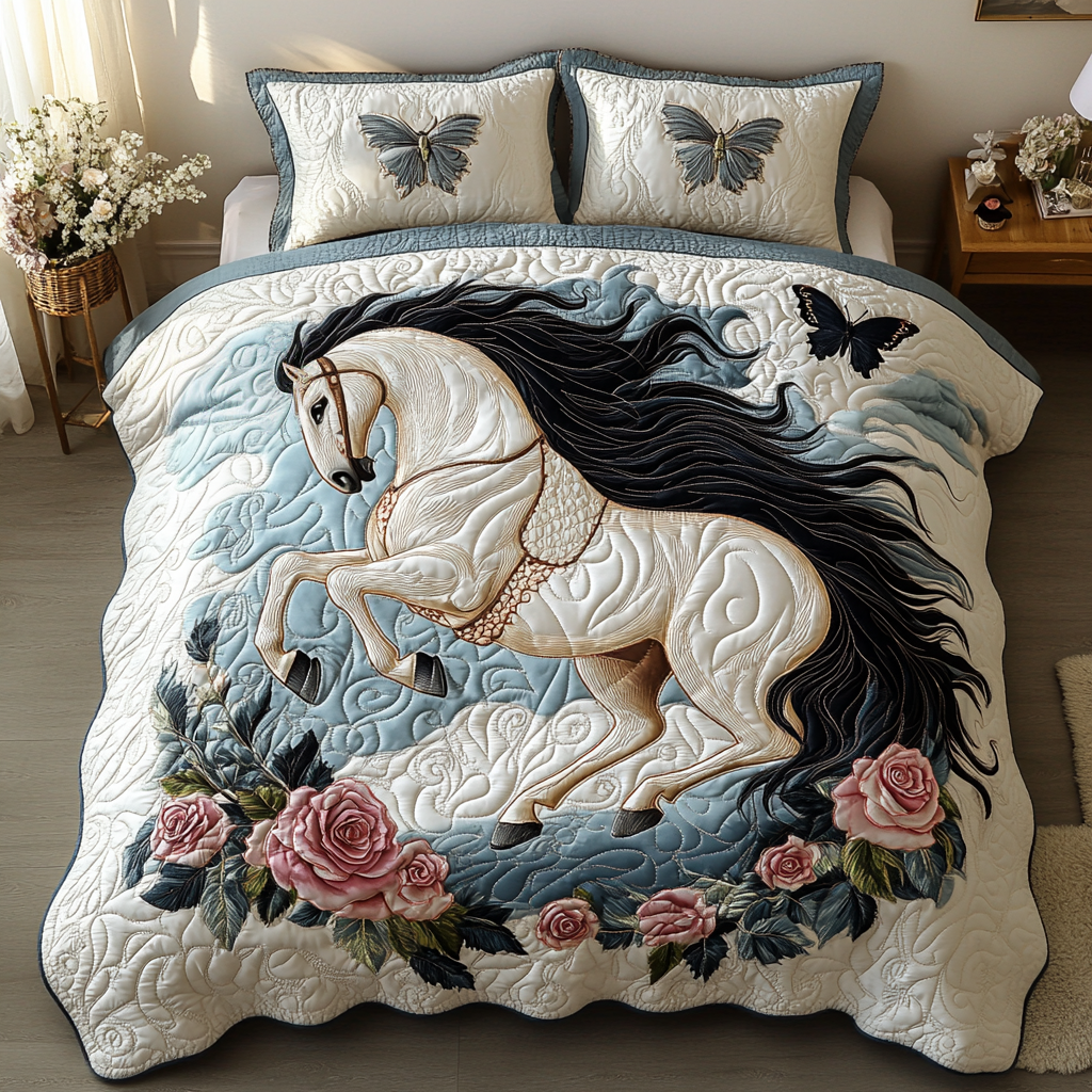 Horse 3-Piece Quilted Bedding Set NCU0VT241